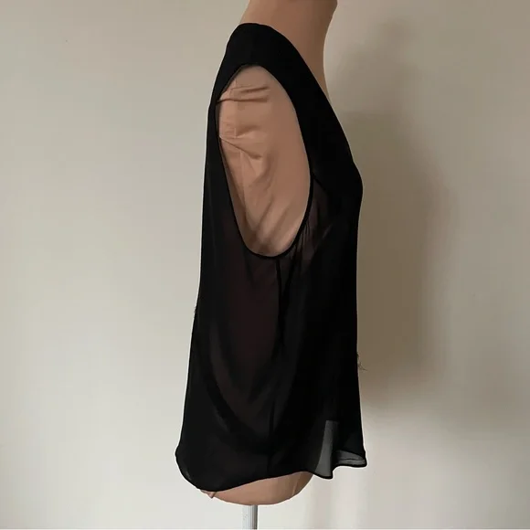 Helmut Lang Silk Chiffon Black V-Neck Sleeveless Button Down Raw Trim Top Size S - Picture 7 of 12